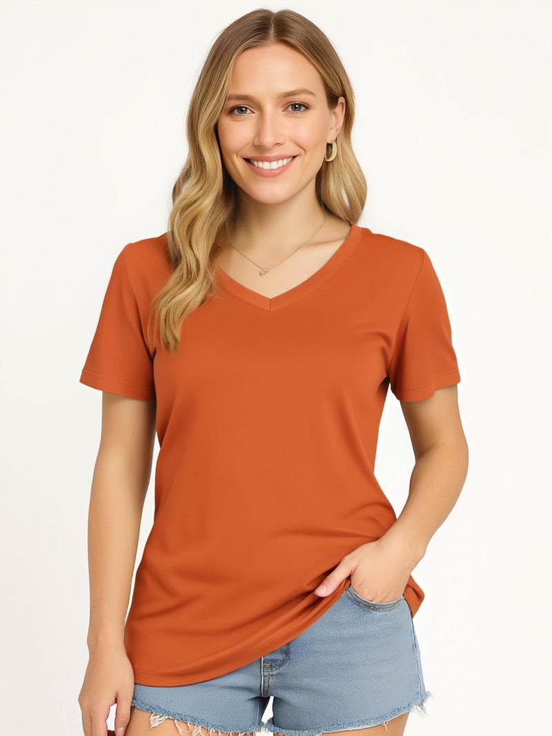 Opna Women's Short Sleeve Moisture Wicking Athletic Shirts Deep Orange - Image 2